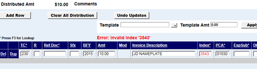 invalid index error message