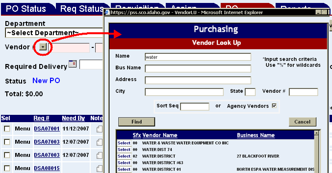 the asterisk next to vendor number highlighted