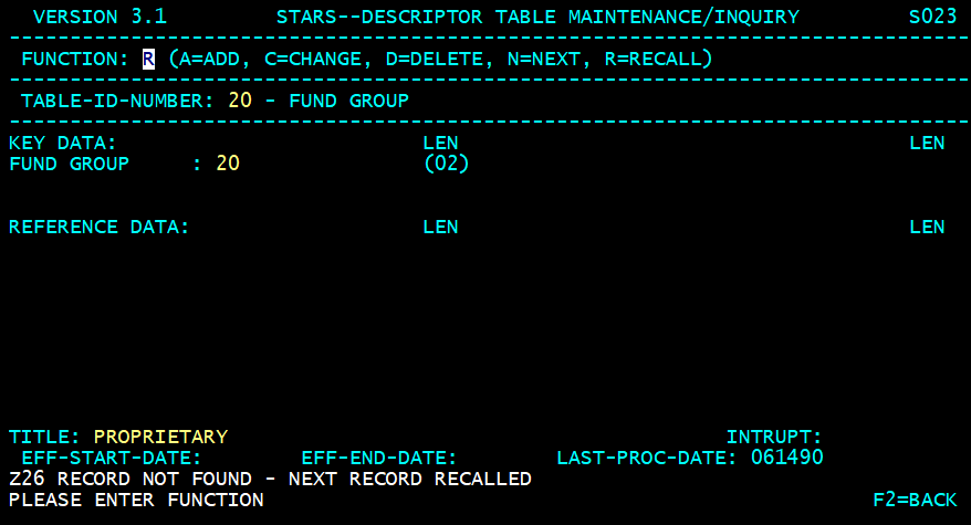 STARS descriptor table example