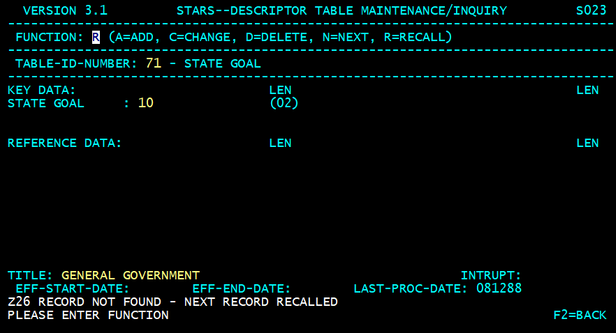 STARS descriptor table example