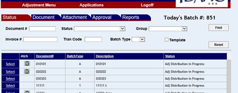 Status screen with several documents