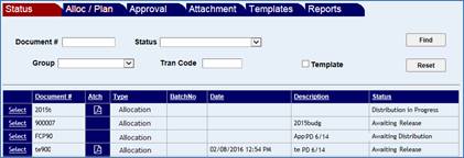 Approval Status screen with several documents shown