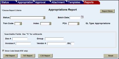 Appropriations report criteria