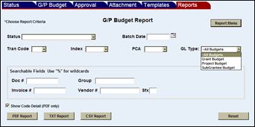 GP Budget report criteria