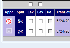 red stop symbol next to transaction row