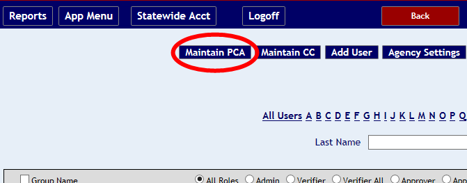 Maintain PCA button highlighted