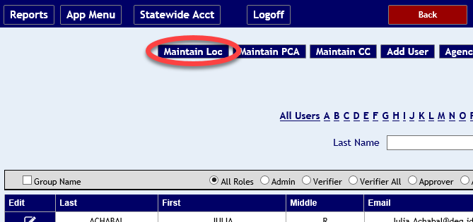 Maintain Loc button highlighted