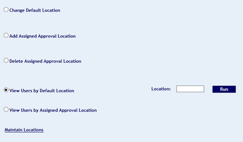 Maintain Loc screen with various radio buttons