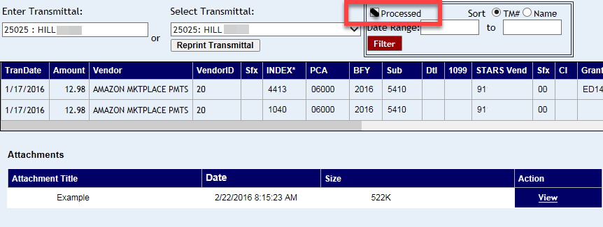 Processed check box highlighted