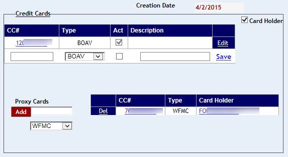 User profile screen credit card section with card number added