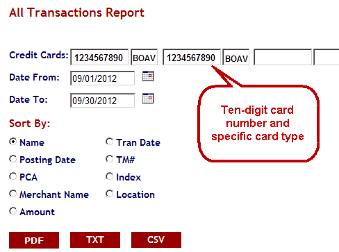 All Transactions report criteria