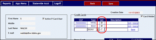 User profile screen with the Active check boxes highlighted