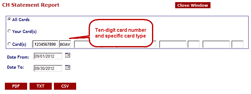 PCard Download report criteria