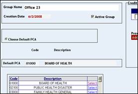 Group Name screen with list of Default PCAs