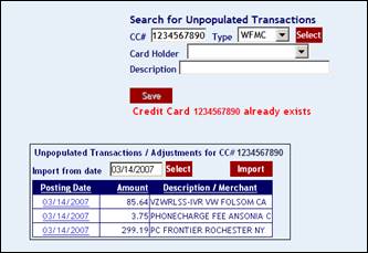List of P-Card transactions with posting dates
