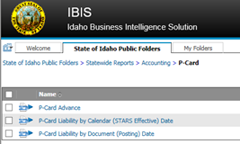 P-Card reports in the IBIS Statewide Reports folder