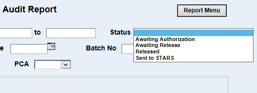 Audit report status drop down menu