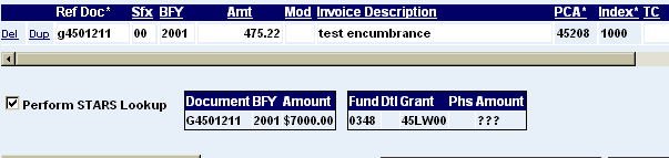 Perform STARS lookup check box checked and fiscal code fields displayed