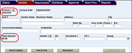 invoice number field and total amount field highlighted