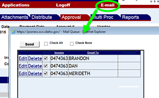 the e-mail menu command highlighted with a list of email messages