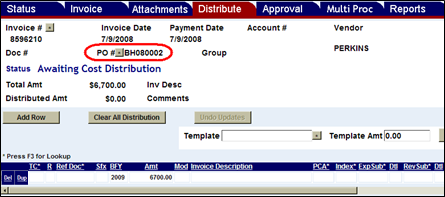 purchase order number asterisk button highlighted