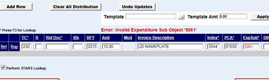 Invalid expenditure subobject message