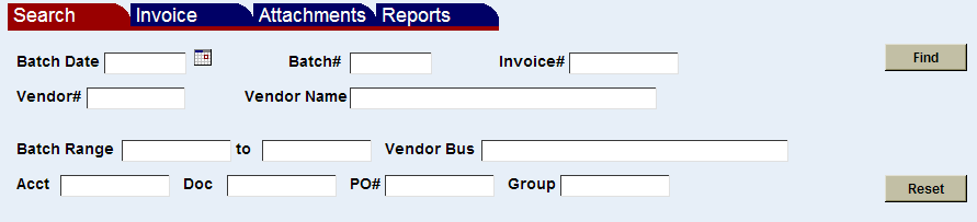 the processed invoices screen search criteria fields