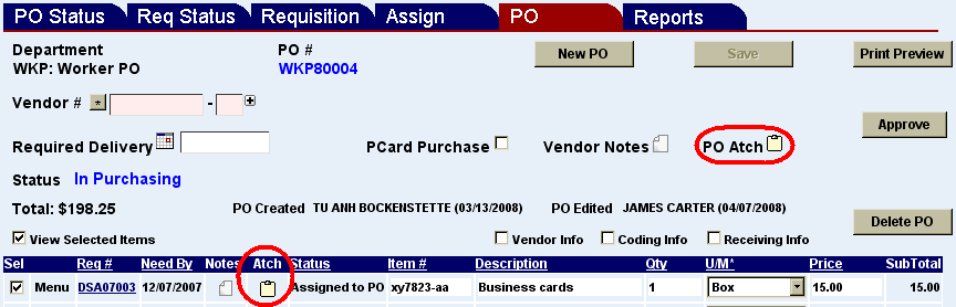 purchase order attachment icons
