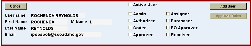 User security check boxes