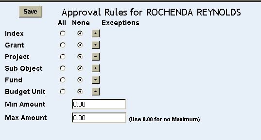 Approval radio buttons shown for various fiscal codes