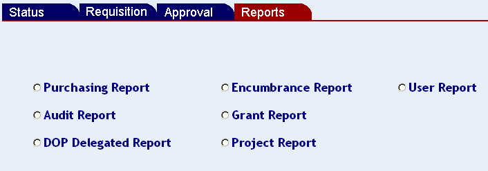 a list of report options on the reports screen