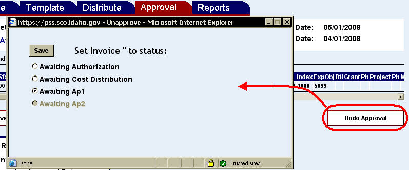Undo Approval button highlighted