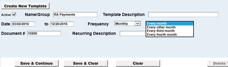 example of the Frequency drop down menu