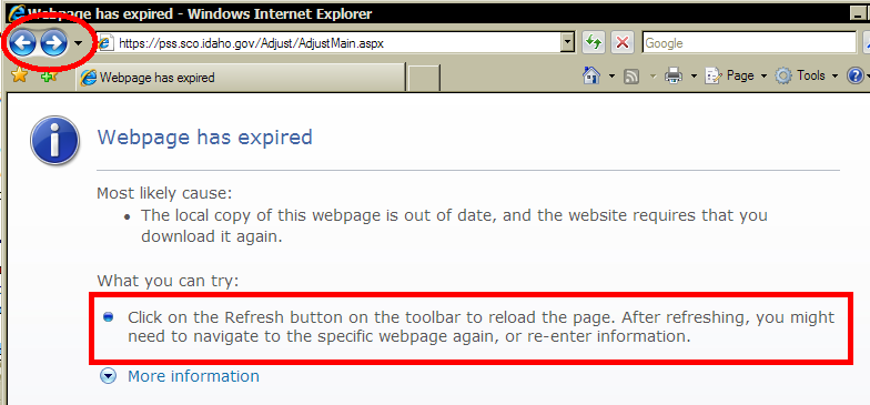 Internet Exprer back buttons and warning message