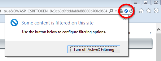 Internet Explorer ActiveX indicator highlighted