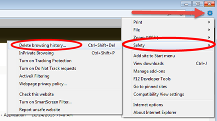 Internet Explorer Delete Browsing History menu