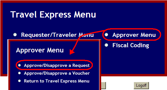 the approver menu highlighted