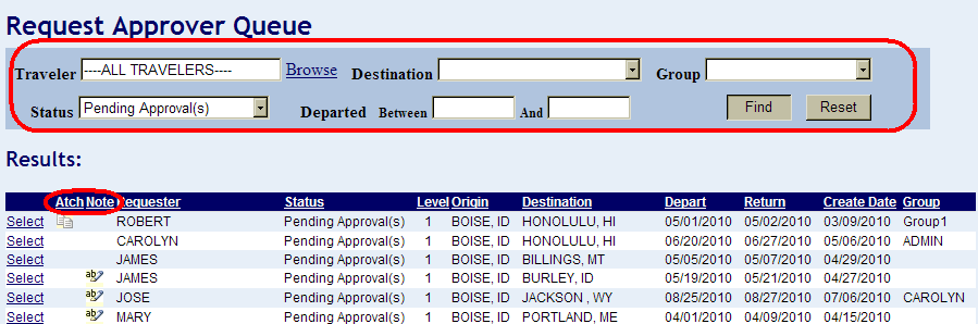 the request approver queue shown with the search options shown and a list of vouchers shown