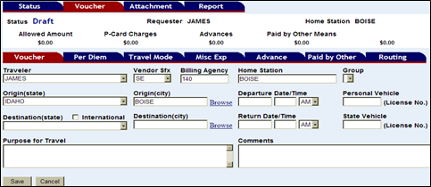 the voucher screen and associated fields