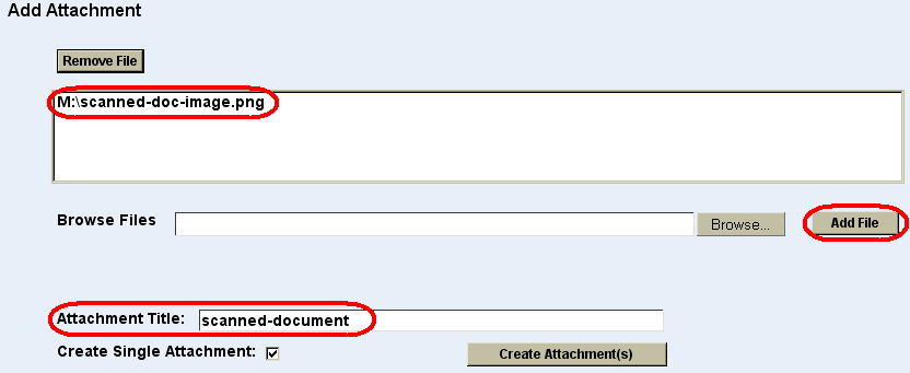 a scanned docuemnt shown in the attachment queue field