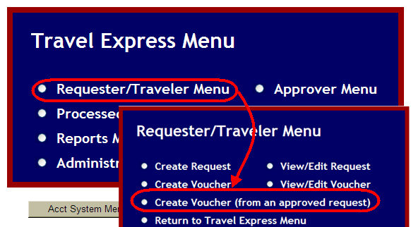 travel express menu options