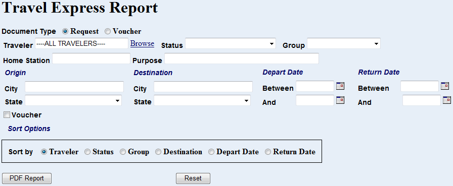 the report search criteria fields