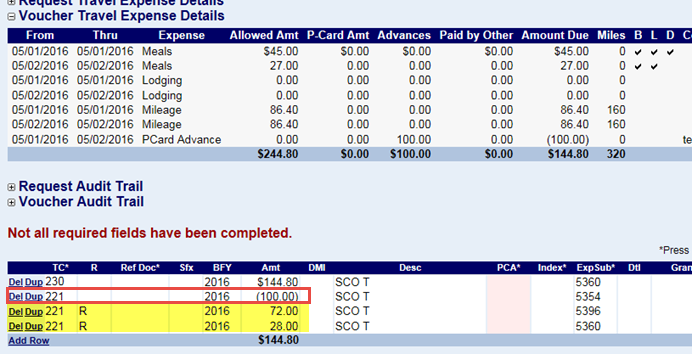 the voucher travel expenses and the fiscal code fields shown