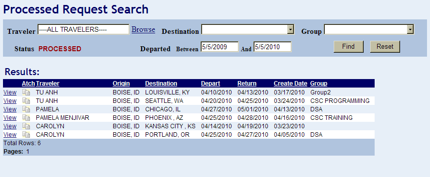 the processed request search options