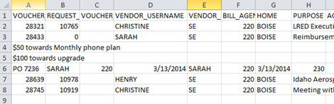 a spreadsheet view of a report