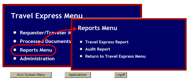 the reports menus shown