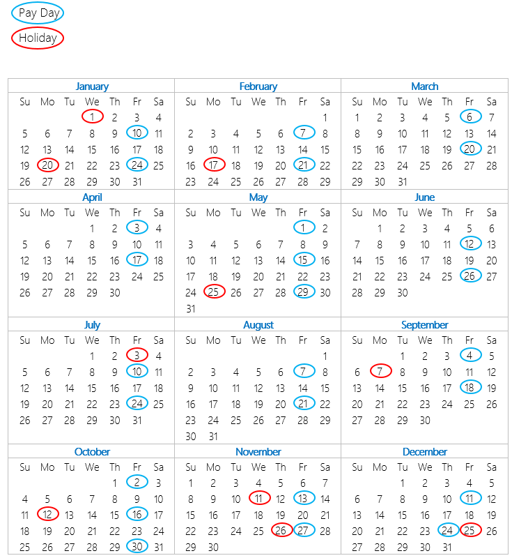 Payroll Calendar 2020 Paydays And Holidays